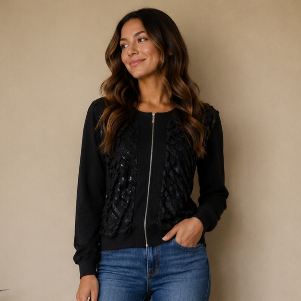 Antthony Ruffled Jacket Women's Sz M Black Neutral Full Zip NWOT Whimsigoth